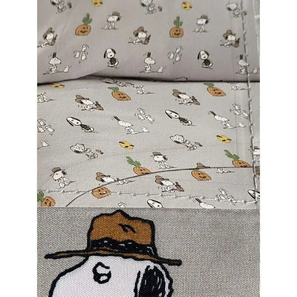 Peanuts Snoopy Halloween QUEEN Sheet Set Pumpkin Cactus Cowboy Pumpkin‎ NEW